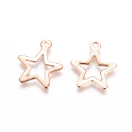 304 Stainless Steel Pendants, Star, Hollow, Rose Gold, 15x13x1mm, Hole: 1.4mm(STAS-E484-29RG)