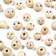 Printed Natural Wood Beads, Undyed, Round, BurlyWood, 13x13.5mm, Hole: 3.5mm, about 500pcs/500g(WOOD-S055-39A-01)