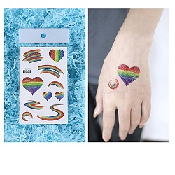 Pride Rainbow Flag Removable Temporary Tattoos Paper Stickers, Heart, 12x7.5cm(PW-WG41952-02)