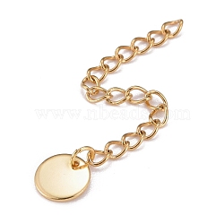304 Stainless Steel Chain Extender, Curb Chain, with 202 Stainless Steel Charms, Flat Round, Golden, 58~63mm, Link: 3.7x3x0.5mm, Flat Round: 8x0.7mm(STAS-F268-48G)