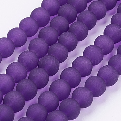 Transparent Glass Bead Strands, Frosted, Round, Purple, 10mm, Hole: 1.3~1.6mm, about 80pcs/strand, 31.4 inch(GLAA-S031-10mm-36)