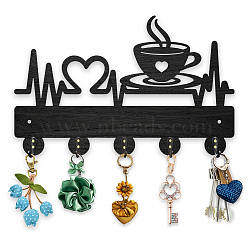 Wood & Iron Wall Mounted Hook Hangers, Decorative Organizer Rack, with 2Pcs Screws, 5 Hooks for Bag Clothes Key Scarf Hanging Holder, Coffee, 191x300x7mm(HJEW-WH0055-133)