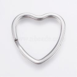 304 Stainless Steel Split Key Rings, Keychain Clasp Findings, Heart, Stainless Steel Color, 31x32x3.2mm(STAS-P150-10P)