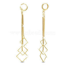 SHEGRACE Brass Hoop Earrings, with Snake Chains, Rhombus, Real 18K Gold Plated, 95mm(JE811A)
