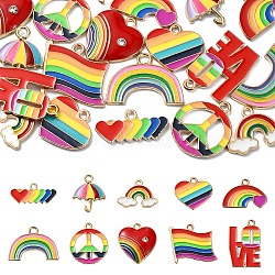 20Pcs 10 Styles Rainbow Color Alloy Enamel Pendants, Mixed Shapes, Mixed Color, 10.2~24x14.7~23x1~2mm, Hole: 1.8~2.2mm, 2pcs/style(ENAM-YW0004-10)