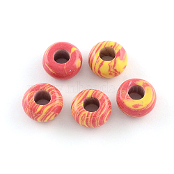 Synthetic Malachite Stone European Beads, Large Hole Beads, Rondelle, Dyed, Light Coral, 14x7~8mm, Hole: 5mm(SPDL-R001-09)