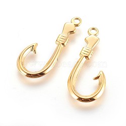 304 Stainless Steel Hook and S-Hook Clasps, Ion Plating (IP), Fish Hook Charms, Golden, 37x15.5x2.5mm, Hole: 2.5mm(X-STAS-P237-03G)
