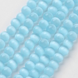 Cat Eye Beads, Round, Sky Blue, 6mm, Hole: 1mm, about 66pcs/strand, 15.5 inch(X-CER58)