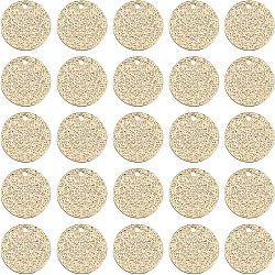 50pcs Brass Charms, Textured, Flat Round, Cadmium Free & Nickel Free & Lead Free, Real 18K Gold Plated, 14x0.3mm, Hole: 1mm(KK-FH0004-62)