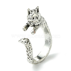 Cat Alloy Open Cuff Rings, Lead Free & Cadmium Free, Antique Silver, 8mm, Inner Diameter: 18mm(RJEW-K275-47AS)