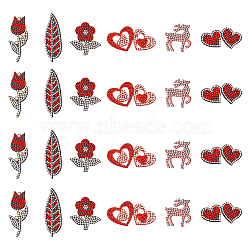 24Pcs 6 Style Valentine's Day Theme Appliques, Felt & Rhinestone Ornament Accessories, Mixed Shapes, 26~62x21~59x2.4~3mm, 4pcs/style(PATC-FG0001-68)
