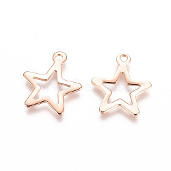 304 Stainless Steel Pendants, Star, Hollow, Rose Gold, 15x13x1mm, Hole: 1.4mm(STAS-E484-29RG)