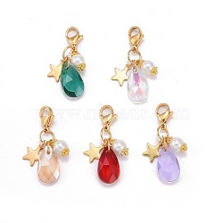 Glass Teardrop & Imitation Pearl & Star Pendant Decorations, with Golden 304 Stainless Steel Lobster Claw Clasps, Mixed Color, 34mm(HJEW-FS0001-02)