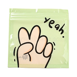 Square Plastic Packaging Zip Lock Bags, with Cartoon Hand Pattern, Top Self Seal Pouches, Yellow Green, 13.3x13.5x0.15cm, Unilateral Thickness: 2.5 Mil(0.065mm)(OPP-K001-06A)