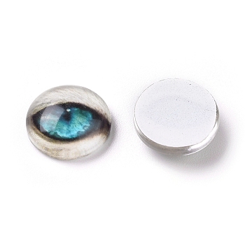 Glass Cabochons, Half Round/Dome with Animal Eye Pattern, Light Sea Green, 17.9x5mm
