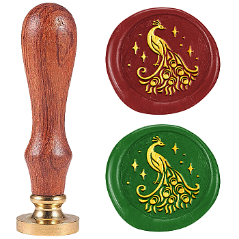 Wax Seal Stamp Set, Sealing Wax Stamp Solid Brass Head with Wood Handle, for Envelopes Invitations, Gift Card, Peacock, 83x22mm, Stamps: 25x14.5mm