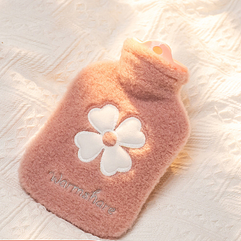 PVC Hot Water Bottles with with Soft Fluffy Cover, Hot Water Bag, Clover Pattern, Dark Salmon, 215x140mm, Capacity: 500ml(16.91 fl. oz)