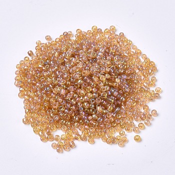 Round Glass Seed Beads, Transparent Colours Rainbow, Round, Goldenrod, 3mm