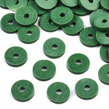 Eco-Friendly Handmade Polymer Clay Beads, Disc/Flat Round, Heishi Beads, Sea Green, 8x0.5~1mm, Hole: 2mm, about 13000pcs/1000g