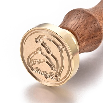 Brass Retro Wax Sealing Stamp, with Rosewood Handle, for Post Decoration DIY Card Making, Round, Fish Pattern, 90x25mm