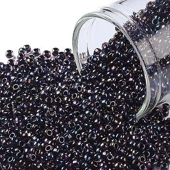 TOHO Round Seed Beads, Japanese Seed Beads, (251) Inside Color Luster Light Amethyst/Jet Lined, 11/0, 2.2mm, Hole: 0.8mm, about 1110pcs/bottle, 10g/bottle