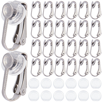 40Pcs 304 Stainless Steel Clip-on Earring Findings, with 40Pcs Comfort Plastic Pads for Clip on Earrings, Stainless Steel Color, 16x7.5x10mm