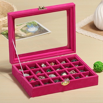 Flock with Glass Jewelry Display Box, Deep Pink, 20x15x5cm