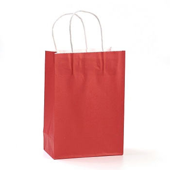 Pure Color Kraft Paper Bags, Gift Bags, Shopping Bags, with Paper Twine Handles, Rectangle, Red, 15x11x6cm