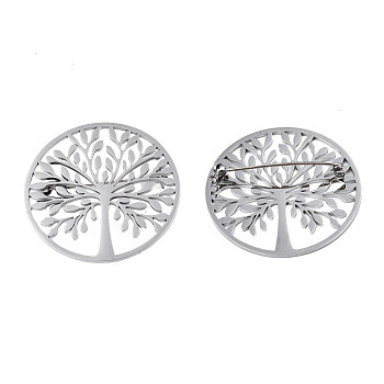 201 Stainless Steel Tree of Life Lapel Pin, Creative Badge for Backpack Clothes, Nickel Free & Lead Free, Stainless Steel Color, 42.5x7mm, Pin: 0.7mm