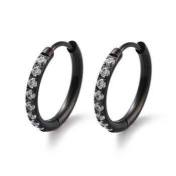 Ion Plating(IP) 316 Surgical Stainless Steel Pave Clear Cubic Zirconia Hoop Earrings Women, Black, 16x2mm