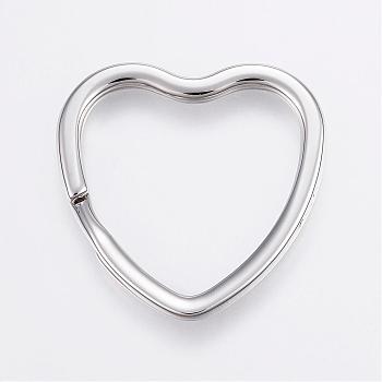 304 Stainless Steel Split Key Rings, Keychain Clasp Findings, Heart, Stainless Steel Color, 31x32x3.2mm