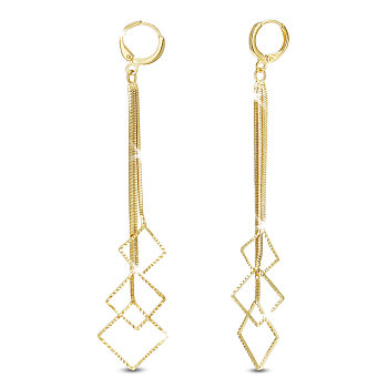 SHEGRACE Brass Hoop Earrings, with Snake Chains, Rhombus, Real 18K Gold Plated, 95mm