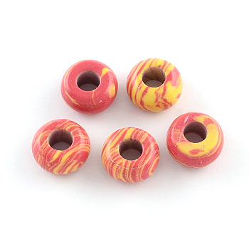Synthetic Malachite Stone European Beads, Large Hole Beads, Rondelle, Dyed, Light Coral, 14x7~8mm, Hole: 5mm