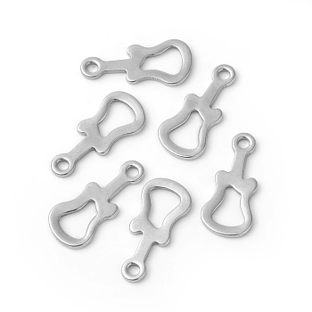 201 Stainless Steel Charms, Cut-Out, Guitar, Stainless Steel Color, 14x6x0.6~0.8mm, Hole: 1.4mm