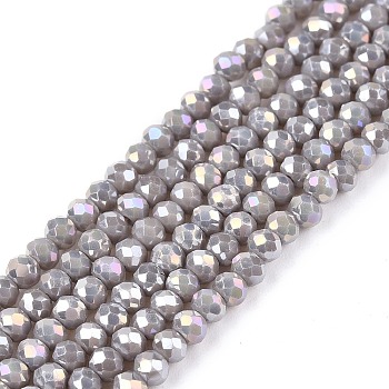 Electroplate Glass Beads Strands, Opaque Solid Color, AB Color Plated, Faceted, Rondelle, Gainsboro, 2.3~2.7x2mm, Hole: 0.4mm, about 150~155pcs/strand, 32~33cm