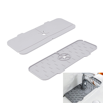 AHADEMAKER 2Pcs Silicone Faucet Sink Mat, Sink Splash Guard, Kitchen Faucet Splash Pad, Rectangle, Light Grey, 141x368x7.5mm, Hole: 19.5mm