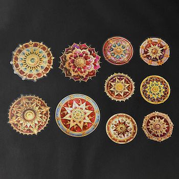 Mandala PET Round Self Adhesive Decorative Stickers, Waterproof Laser Flower Decals for DIY Scrapbooking, Card Making, Red, 56~78x56~78x0.2mm