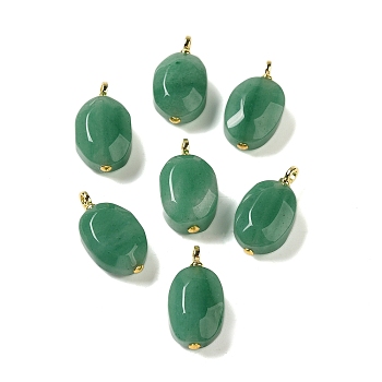Natural Green Aventurine Pendants, Faceted Oval Charms with Rack Plating Brass Loops, Real 18K Gold Plated, Long-Lasting Plated, 27~28x15~15.5x10~11mm, Hole: 3mm