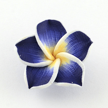 Handmade Polymer Clay 3D Flower Plumeria Beads, Dark Blue, 30x11mm, Hole: 2mm