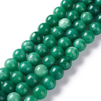 Natural White Jade Imitation Green Jasper Beads Strands, Round, Dyed, 10mm, Hole: 1mm, about 38pcs/strand, 14.96 inch(38cm)
