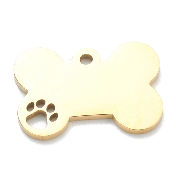 Ion Plating(IP) 304 Stainless Steel Pet Pendants, Dog Bone, Real 18K Gold Plated, 17x25x2mm, Hole: 2mm
