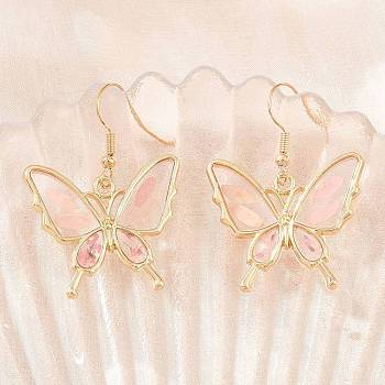 Alloy & Dried Flower Dangle Earrings, with Dipping Glue, Butterfly Shape, Golden, 41x29.5mm