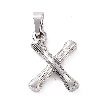 304 Stainless Steel Pendants, Bamboo Style, Stainless Steel Color, Letter.X, 19x14x3mm, Hole: 3x7mm