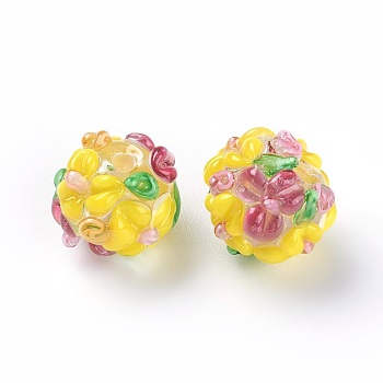 Handmade Bumpy Lampwork Beads, Round, Yellow, 12~13mm, Hole: 1.5~1.6mm
