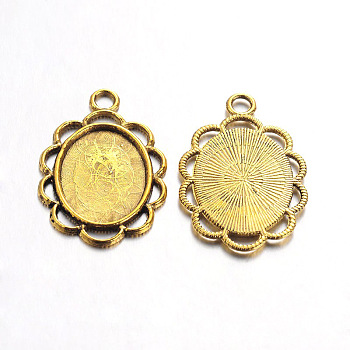 Tibetan Style Alloy Pendant Cabochon Settings, Cadmium Free & Lead Free, Oval, Antique Golden, Tray: 13.5x17.5mm, 29x20x2mm, Hole: 2mm