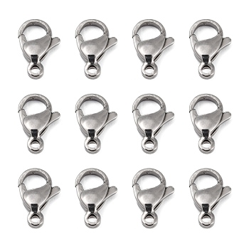 Polished 304 Stainless Steel Lobster Claw Clasps, Parrot Trigger Clasps, Stainless Steel Color, 12.5x8x3.5mm, Hole: 1.5mm