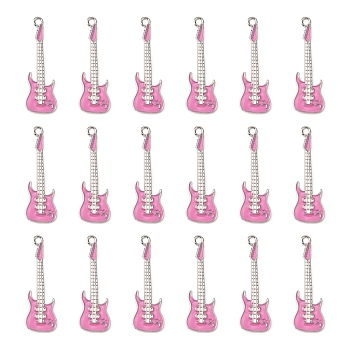 Alloy Enamel Big Pendants, Lead Free and Cadmium Free, Guitar, Platinum, Pink, about 62mm long, 18.5mm wide, 2mm, thick, hole: 3mm