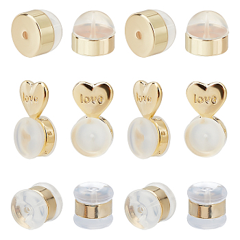 CHGCRAFT 30Pcs 3 Styles Silicone Ear Nuts, Earring Backs, with Brass Findings, Clear, Mixed Color, 5.5~11x5~6x5~5.5mm, Hole: 0.6~0.8mm, 10pcs/style