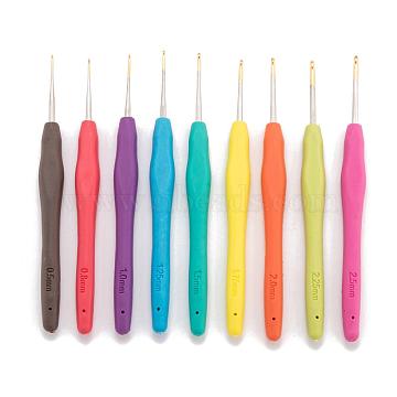 Iron Crochet Hooks, with TRP Handle, Mixed Color, 135x12x9mm, Pin: 0.5mm/0.8mm/1mm/1.25mm/1.5mm/1.75mm/2mm/2.25mm/2.5mm, 9pcs/set(TOOL-T006-05)