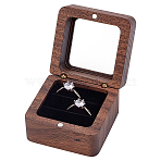 Square Wooden Finger Ring Gift Magnetic Boxes, with Clear Windows & Sponge Inside, Black, 5.5x5.5x3.8cm(CON-WH0089-109A)